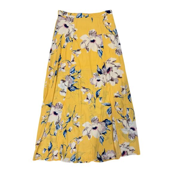 City Triangles Women’s Yellow Floral Maxi Skirt Medium Elastic Waist Lined - Picture 2 of 9